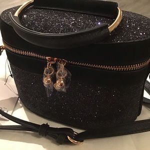 Lauren Conrad Bucket/Crossbody Purse, NWT $69 Black Sparkle